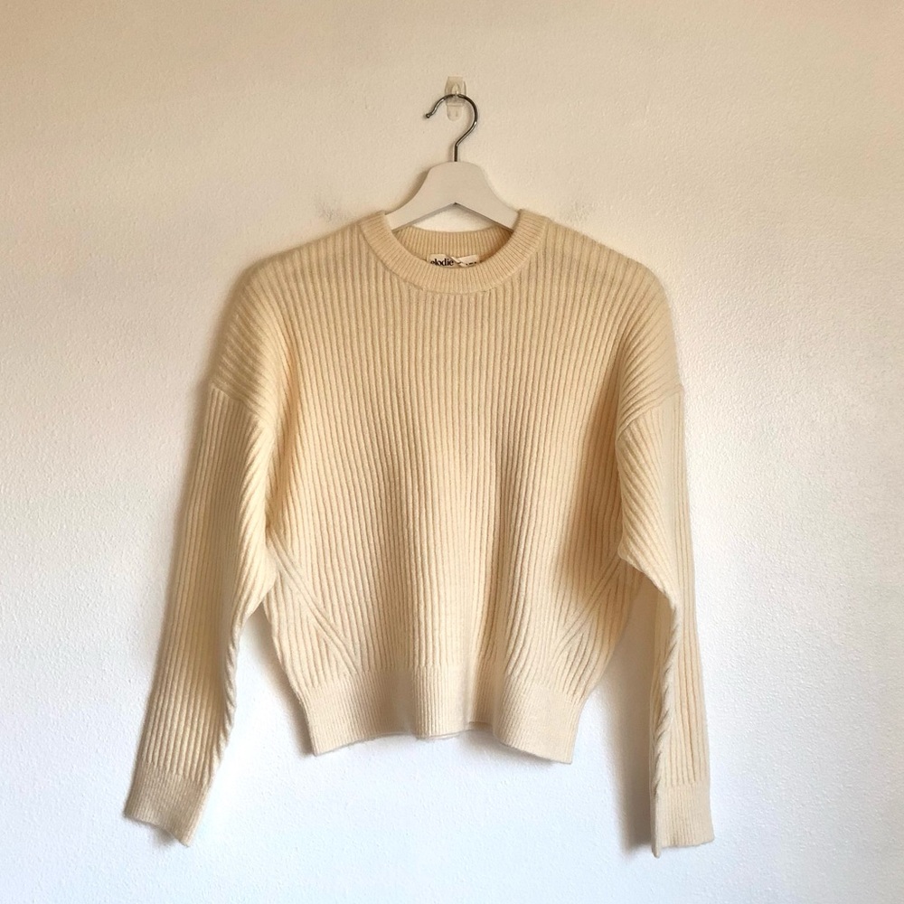 NWT Elodie Cream Ribbed Knit Sweater Size Medium